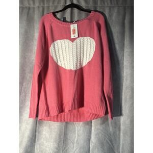 Koitmy Pink with heart Knitted Sweater Womens Long Sleeve Size L 100% Acrylic